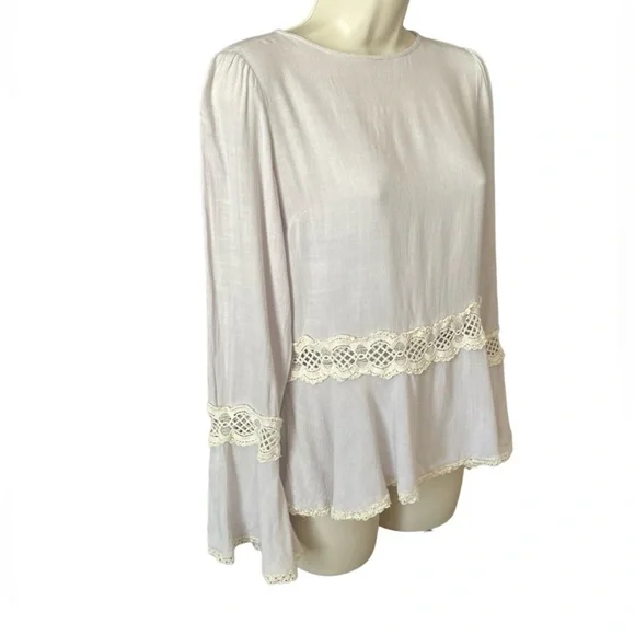 Esley Flare Sleeve Shirt Women's Size Small Lace Trim Cowgirl Western Bohemian - Picture 4 of 11